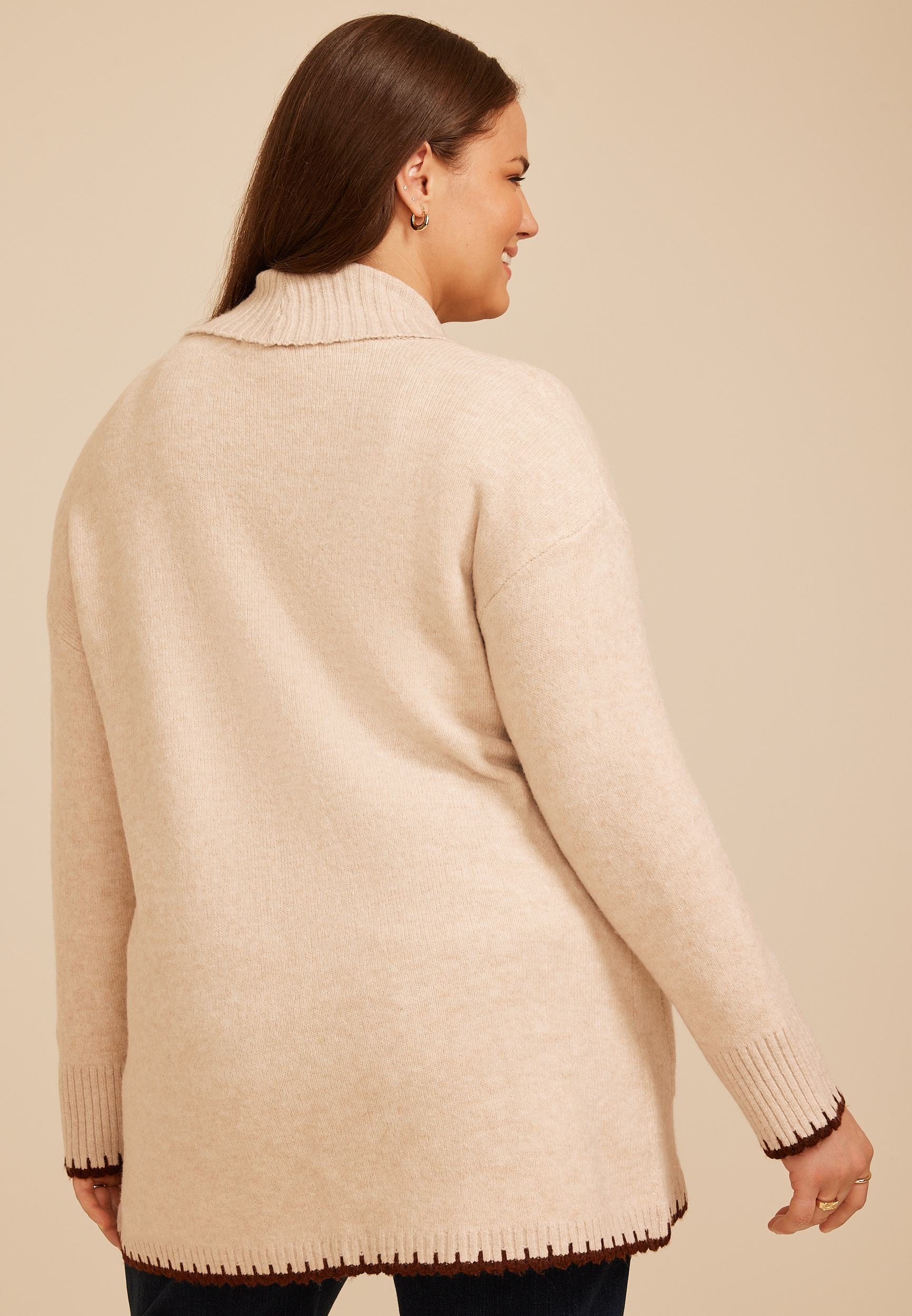 Plus Size Whipstitch Trim Shawl Collar Cardigan, C1246, large
