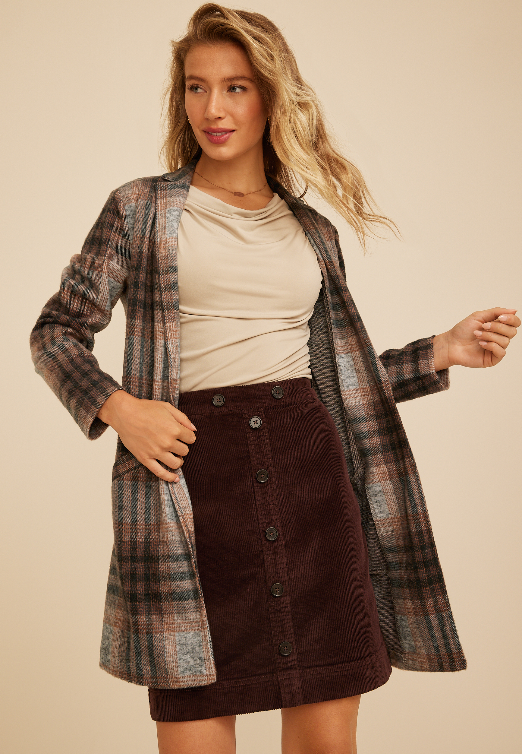 Plaid Longline Blazer, C1756, large