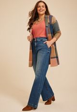 Plus Size Plaid Longline Blazer, C1524, small