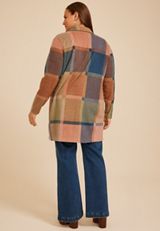 Plus Size Plaid Longline Blazer, C1524, small