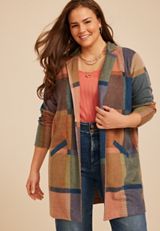 Plus Size Plaid Longline Blazer, C1524, small