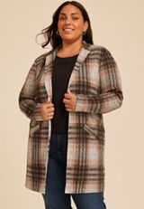 Plus Size Plaid Longline Blazer, C1756, small