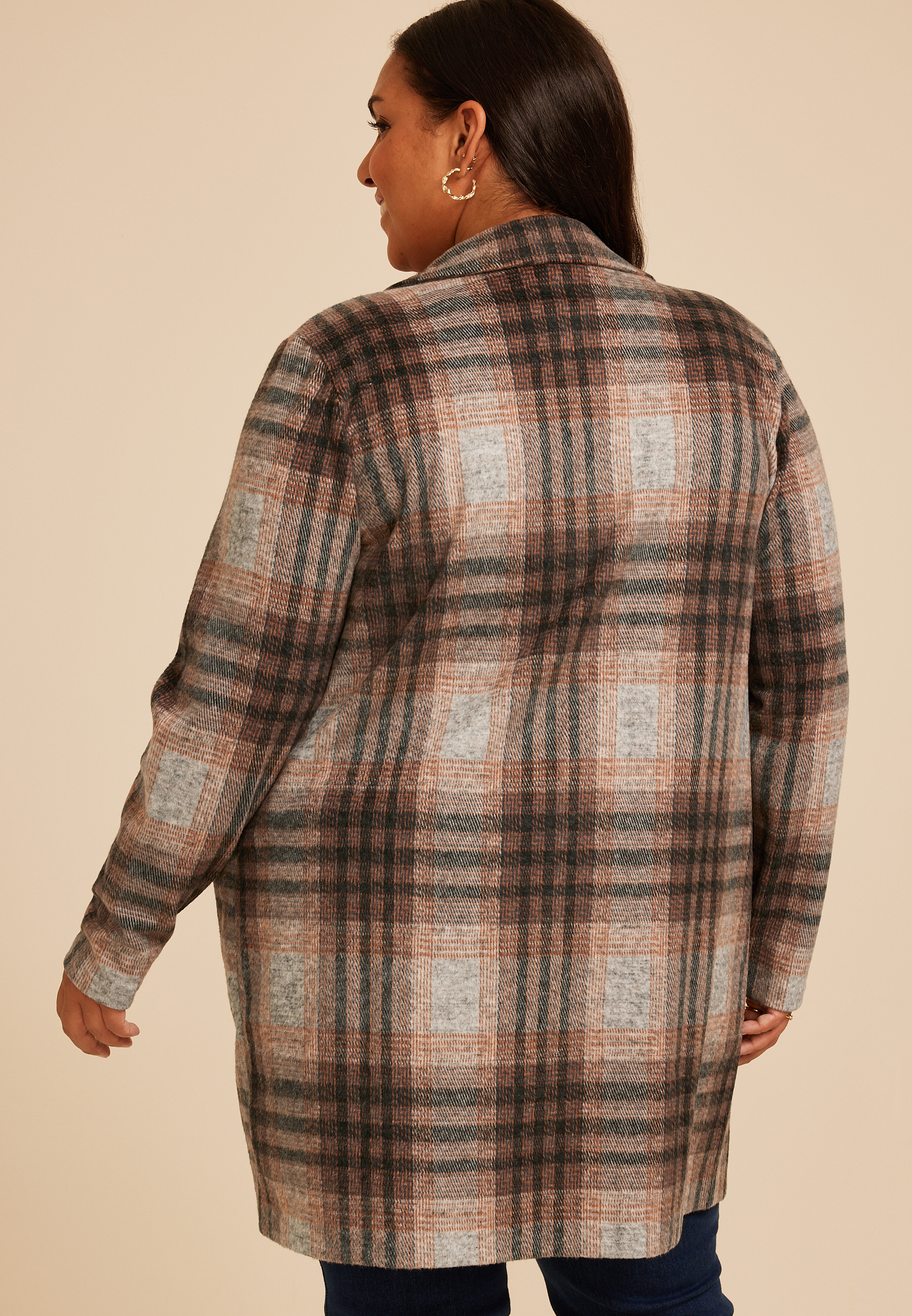 Plus Size Plaid Longline Blazer, C1756, large