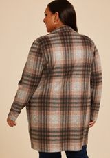 Plus Size Plaid Longline Blazer, C1756, small