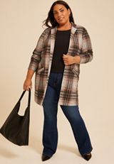 Plus Size Plaid Longline Blazer, C1756, small