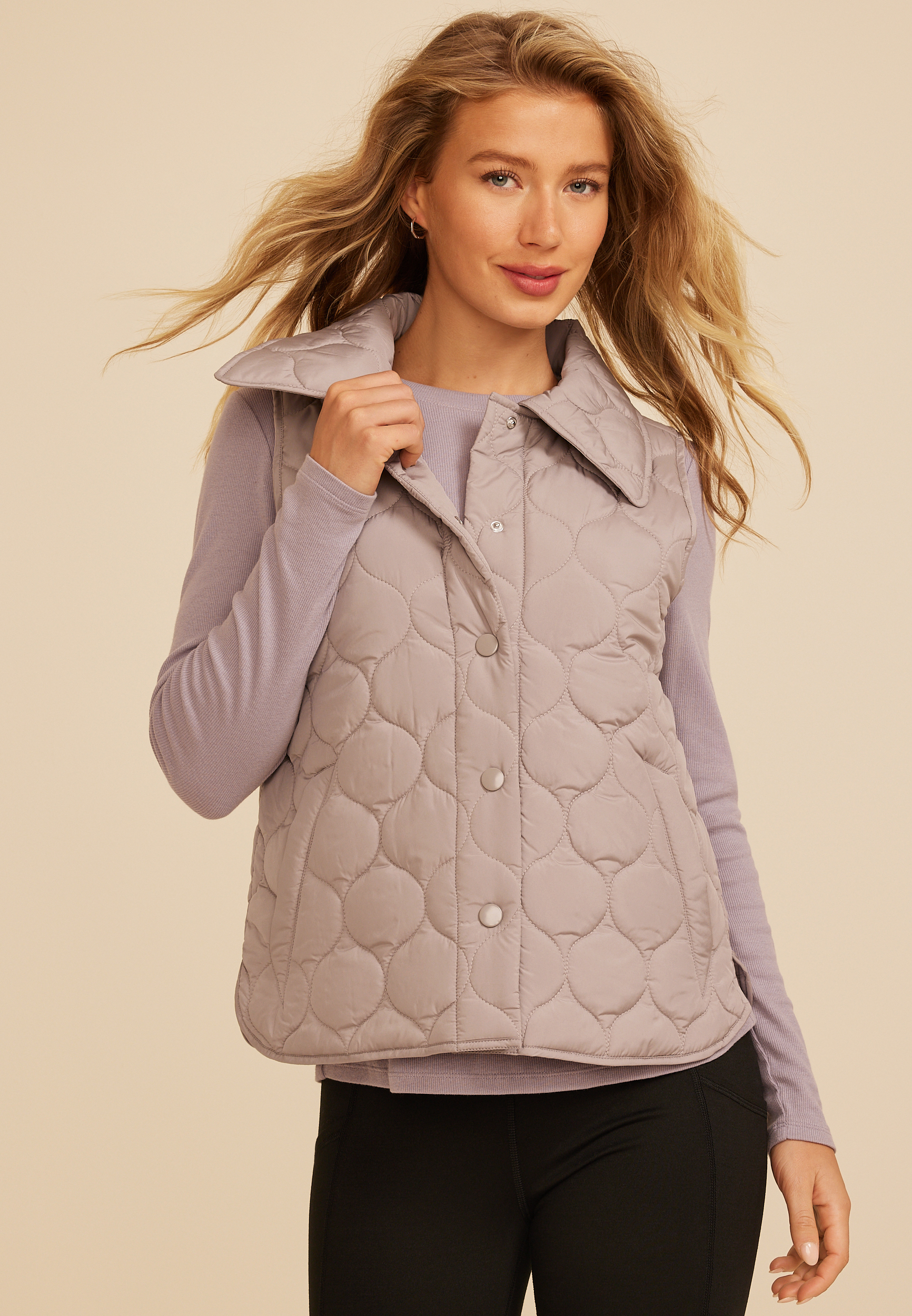 Plus Size Quilted Snap Front Athleisure Vest