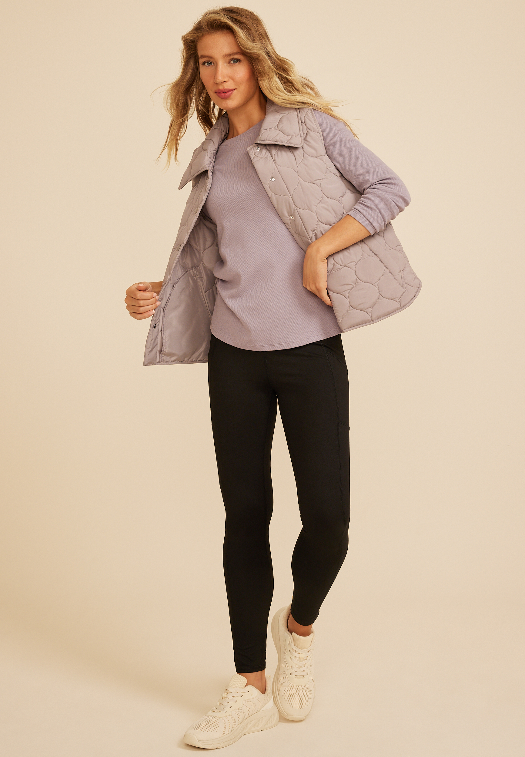 Quilted Snap Front Athleisure Vest, SATELITE, large