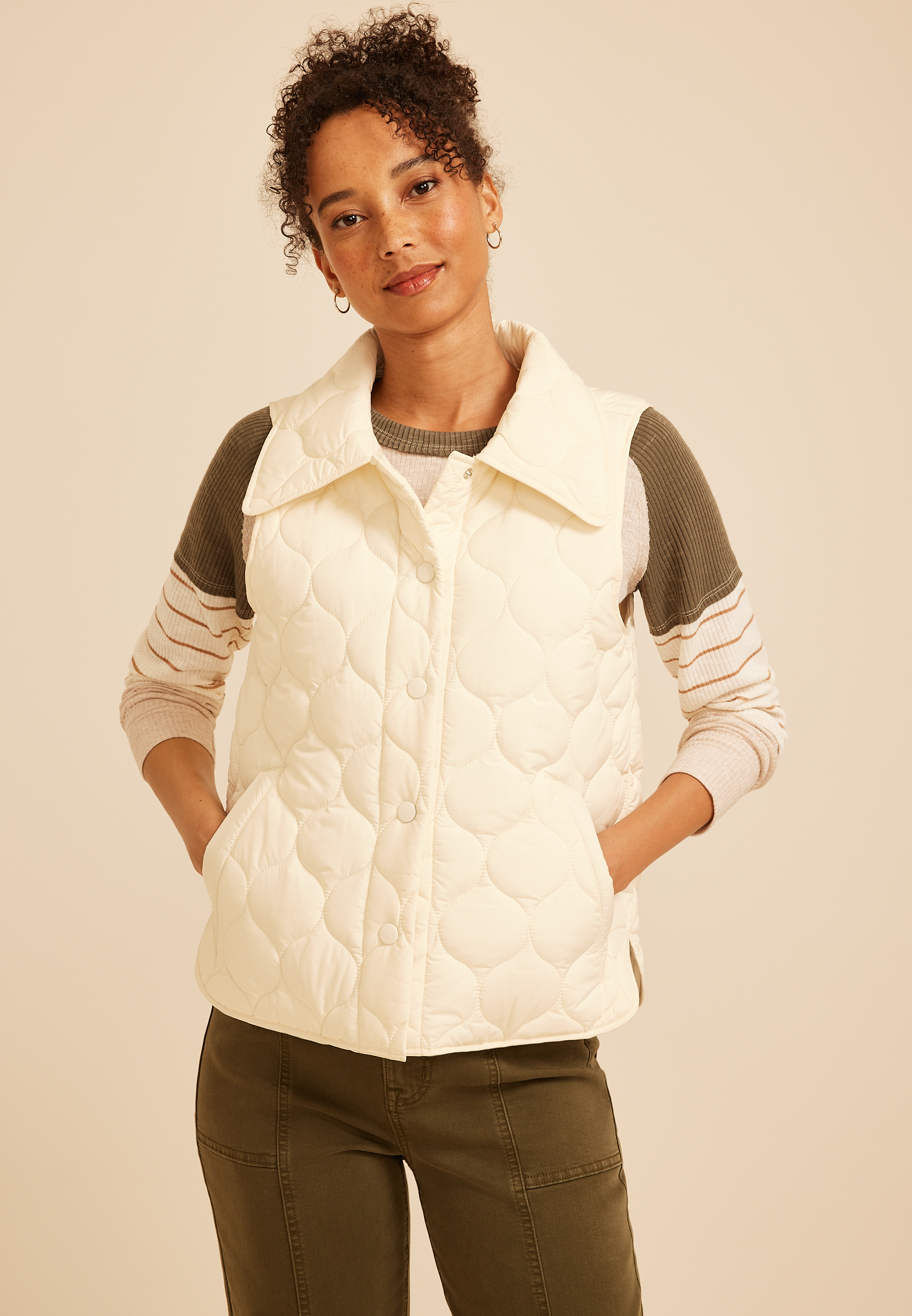 Plus Size Quilted Snap Front Athleisure Vest