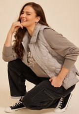 Plus Size Quilted Snap Front Athleisure Vest, SATELITE, small