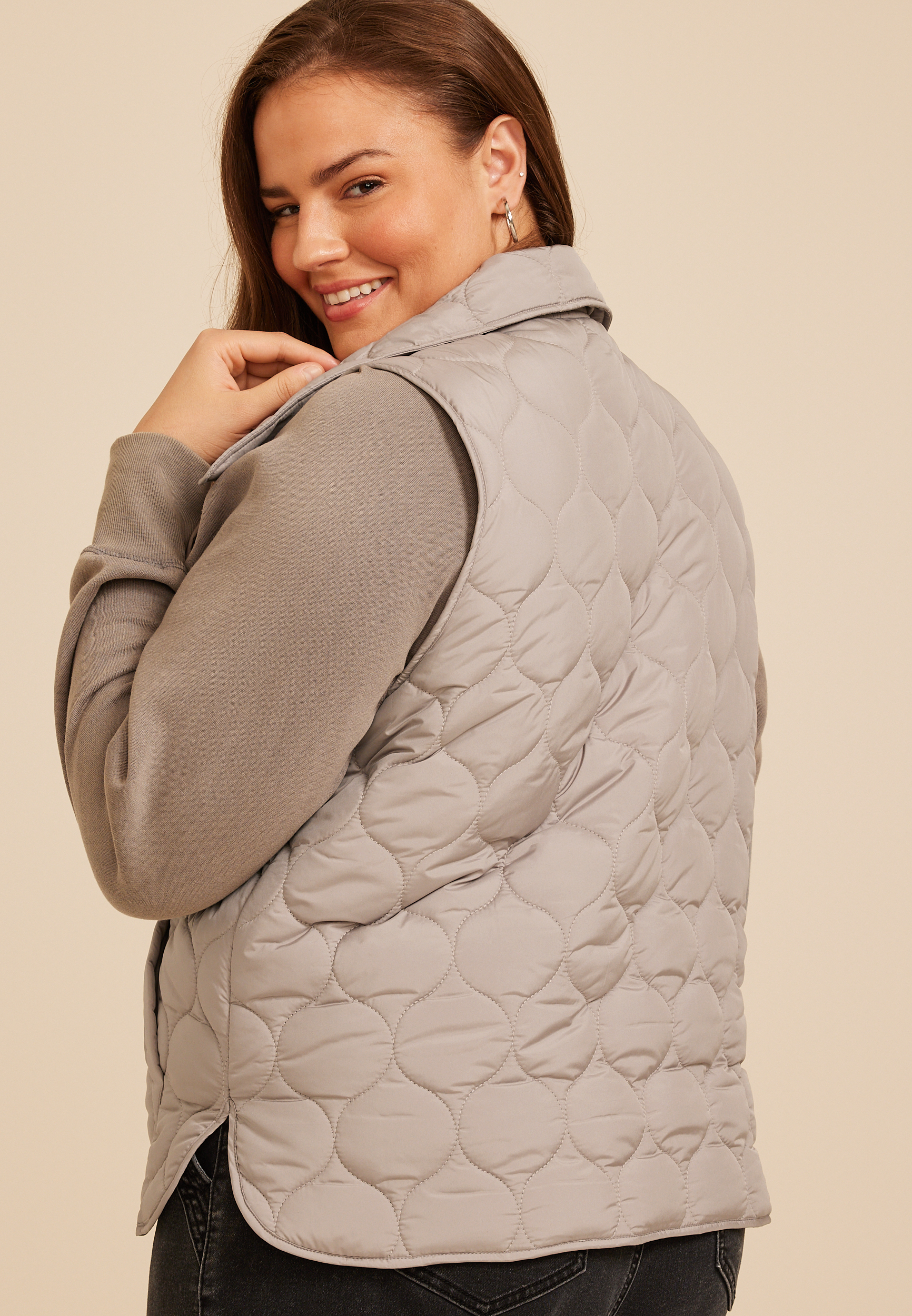 Plus Size Quilted Snap Front Athleisure Vest, SATELITE, large