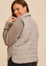 Plus Size Quilted Snap Front Athleisure Vest, SATELITE, small