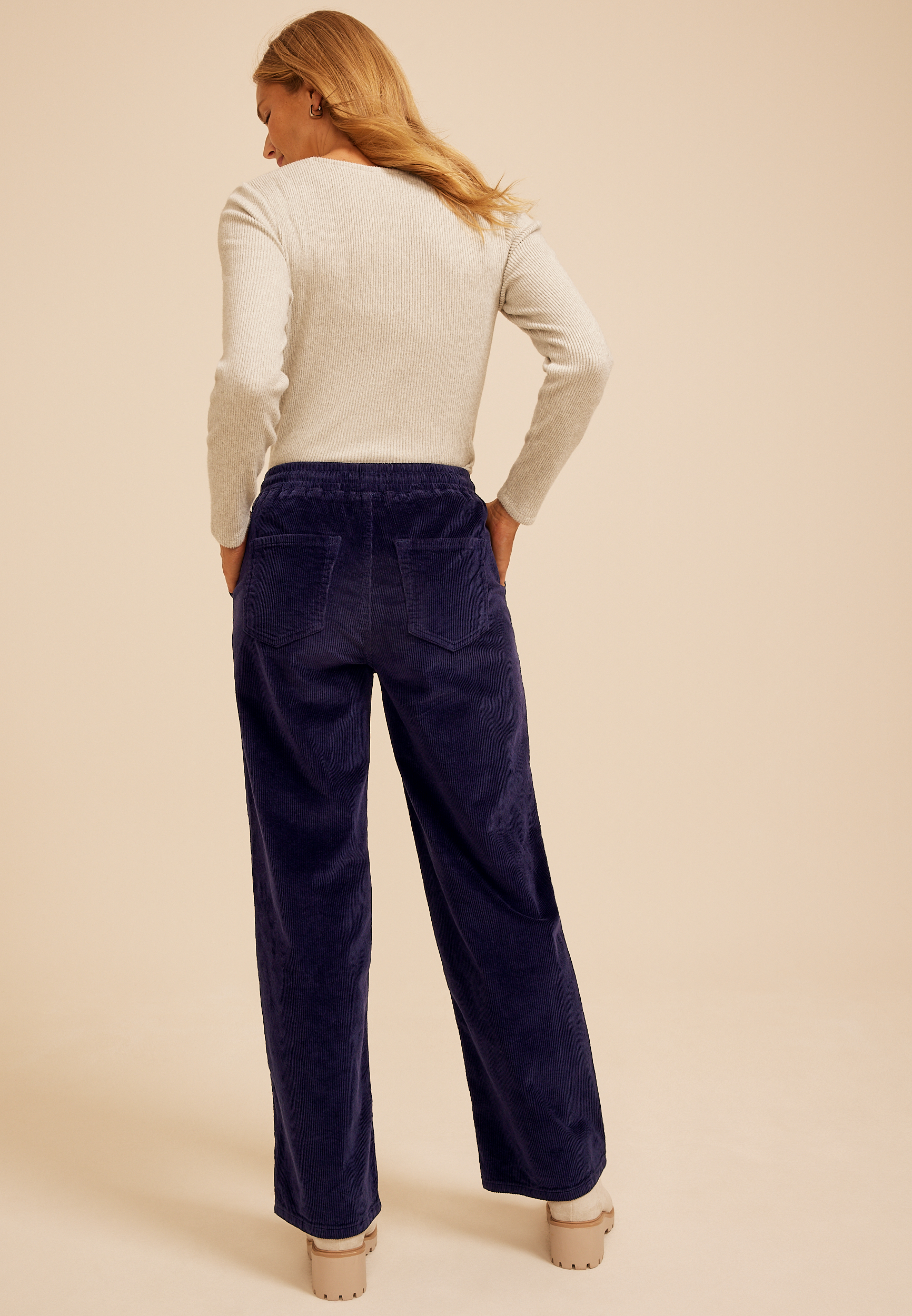 Stretch Corduroy Pull On Wide Leg Pant, C1378, large
