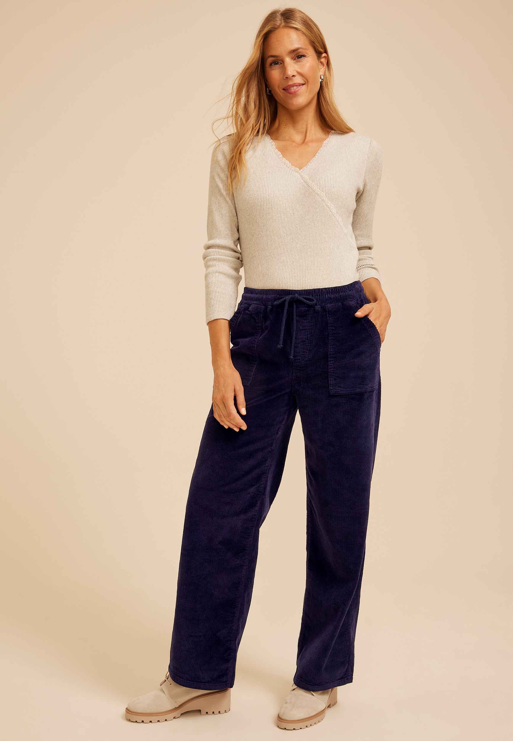 Stretch Corduroy Pull On Wide Leg Pant, C1378, large