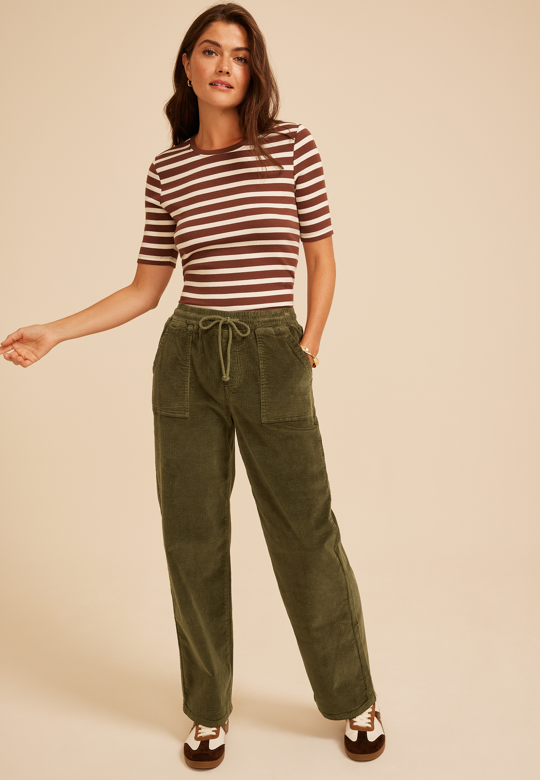 Stretch Corduroy Pull On Wide Leg Pant, C9161, large