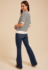 French Terry Striped Puff Sleeve Top, C1769, small