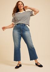 Plus Size French Terry Striped Puff Sleeve Top, C1769, small