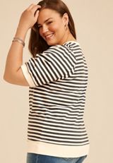 Plus Size French Terry Striped Puff Sleeve Top, C1769, small