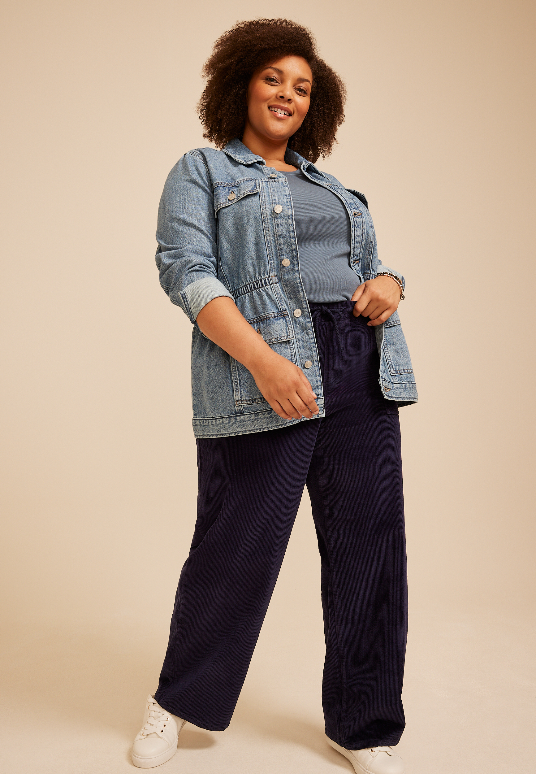 Plus Size Stretch Corduroy Pull On Wide Leg Pant