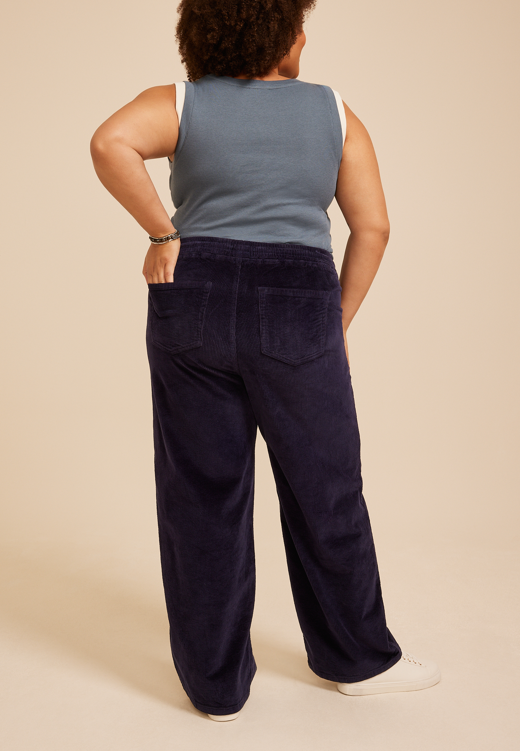 Plus Size Stretch Corduroy Pull On Wide Leg Pant, C1378, large