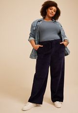 Plus Size Stretch Corduroy Pull On Wide Leg Pant, C1378, small