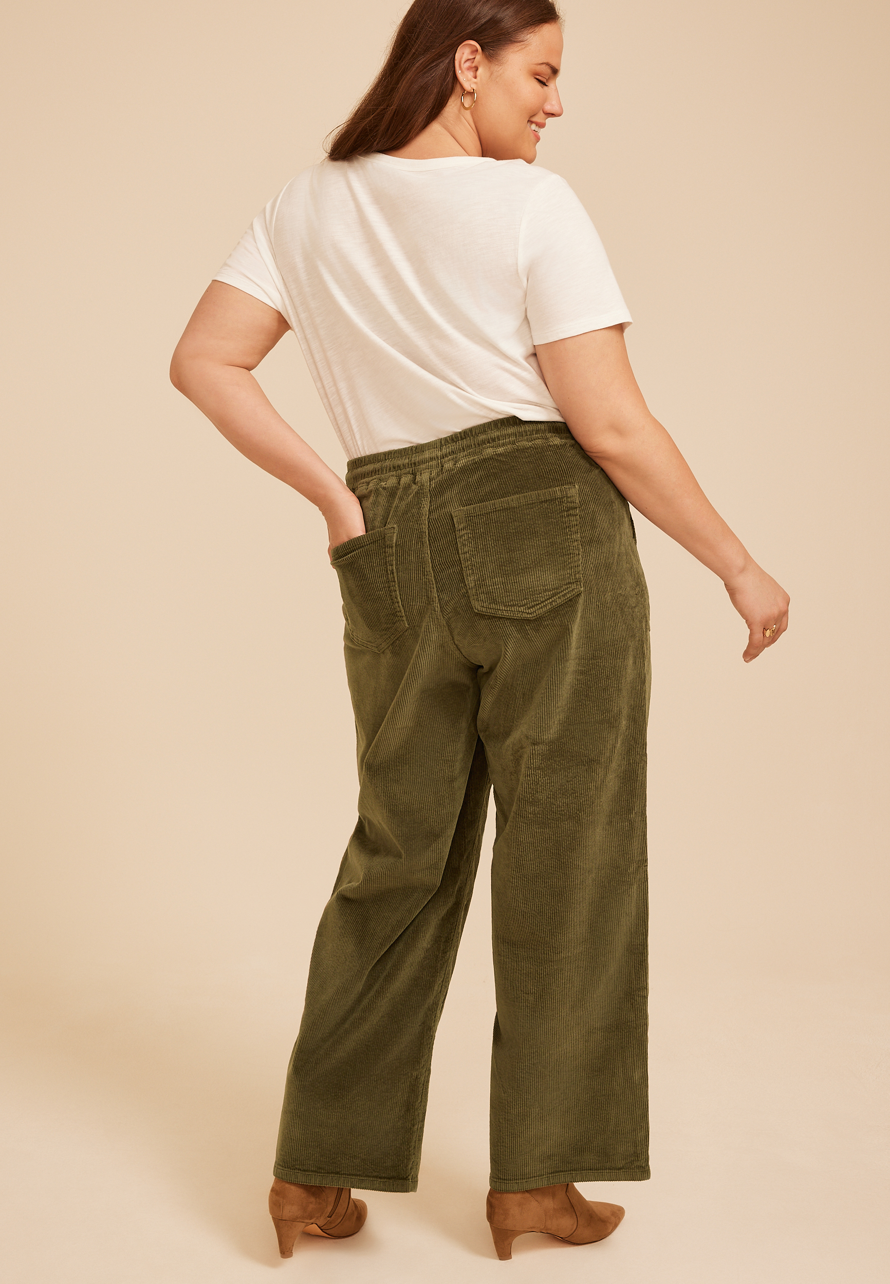 Plus Size Stretch Corduroy Pull On Wide Leg Pant, C9161, large