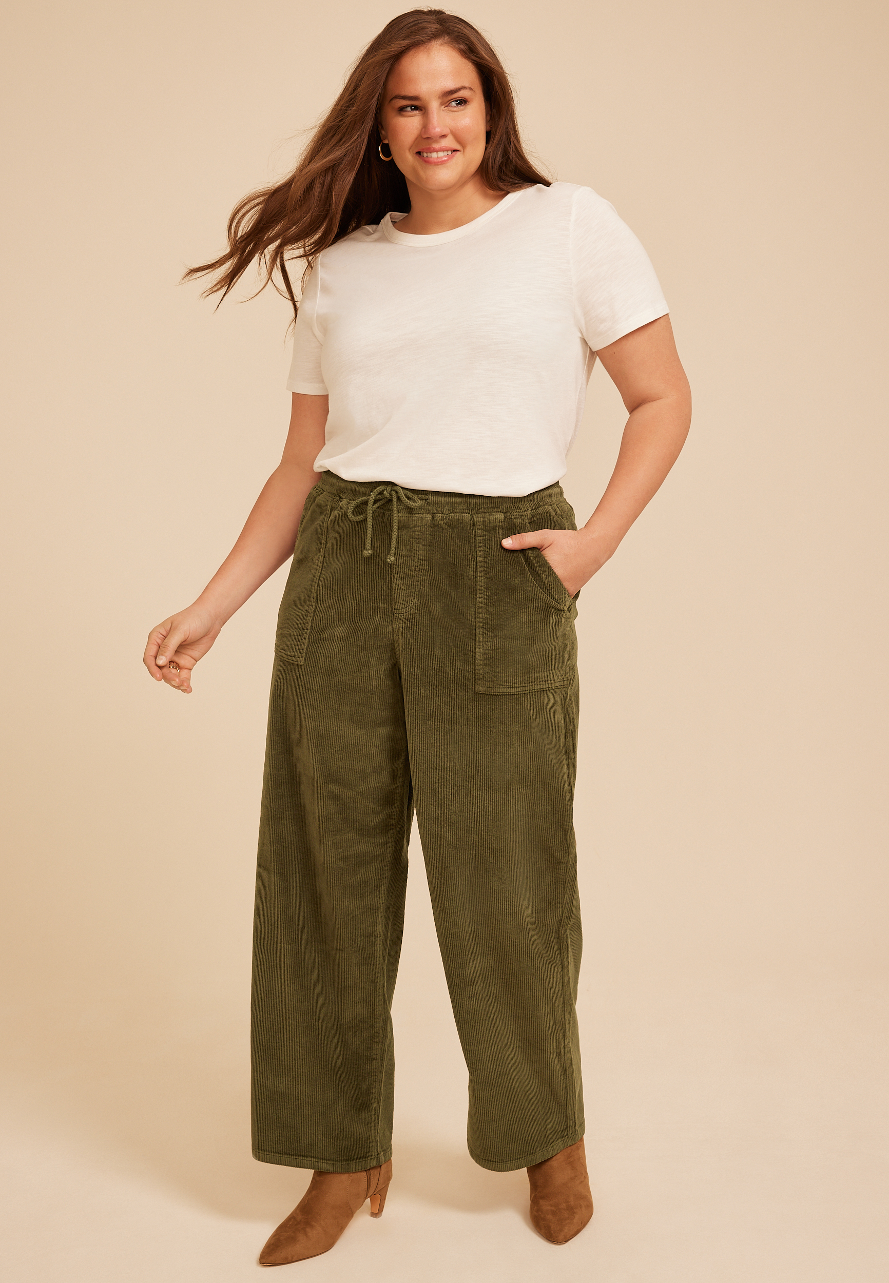 Plus Size Stretch Corduroy Pull On Wide Leg Pant, C9161, large