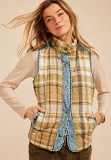 Mixed Plaid Chambray Quilted Vest, C5306, small