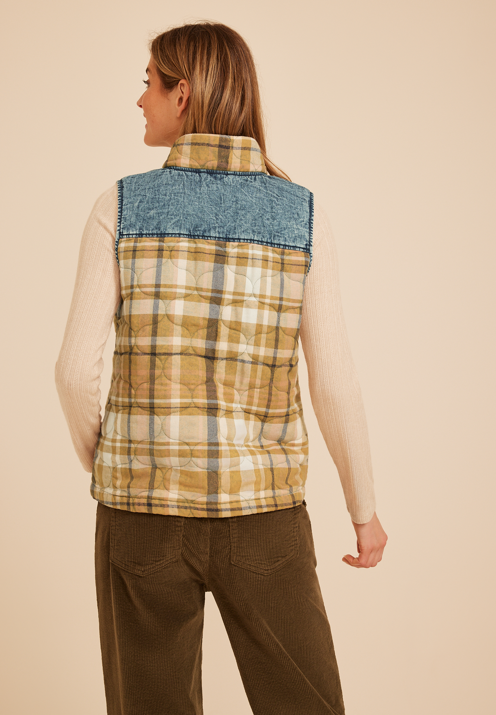 Mixed Plaid Chambray Quilted Vest, C5306, large