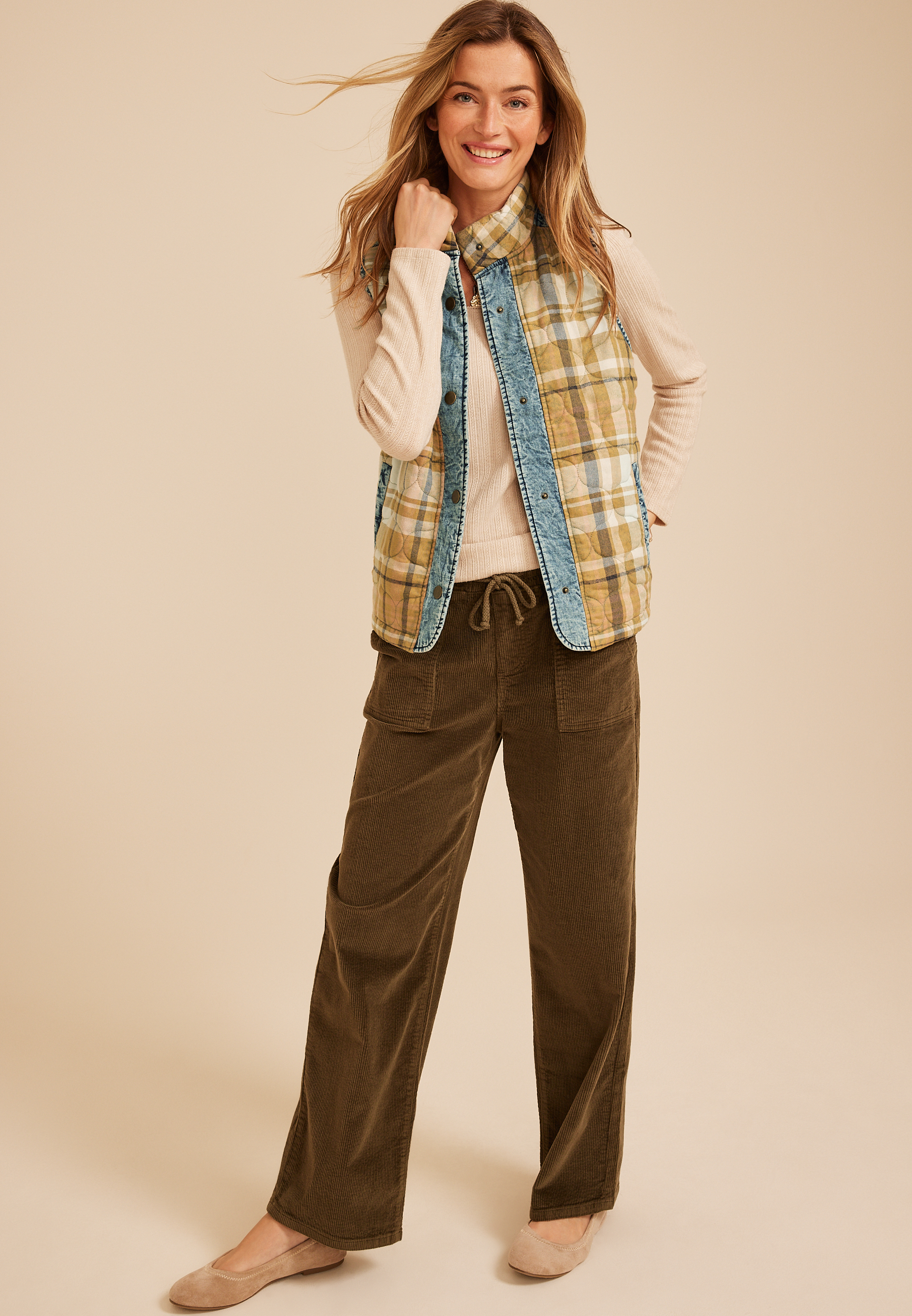 Mixed Plaid Chambray Quilted Vest, C5306, large
