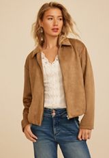 Faux Suede Bubble Hem Jacket, C210, small