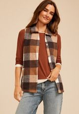 Buffalo Plaid Button Front Vest, C5330, small