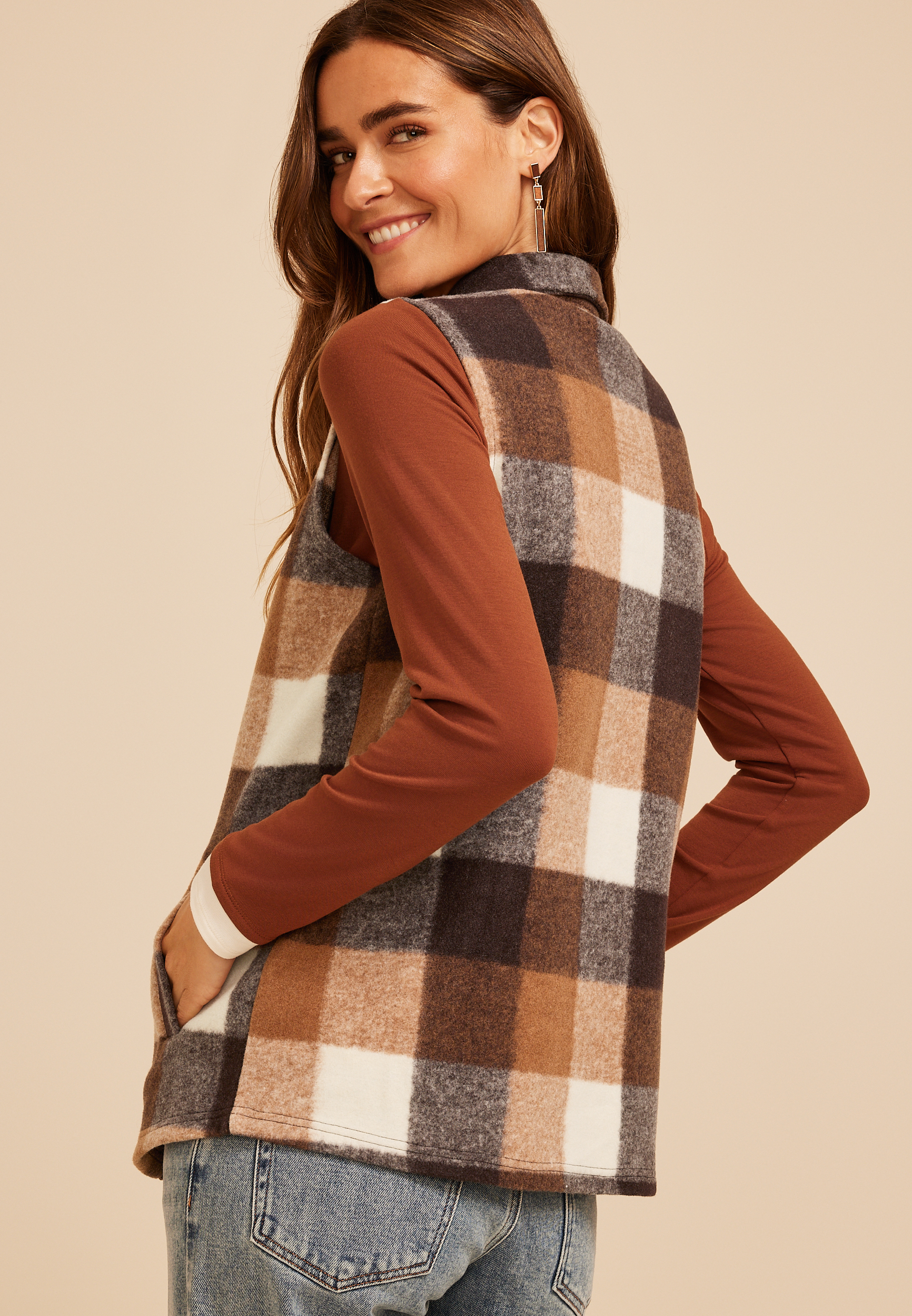 Buffalo Plaid Button Front Vest, C5330, large