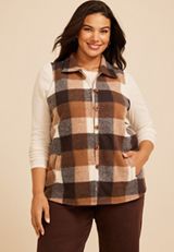 Plus Size Buffalo Plaid Button Front Vest, C5330, small