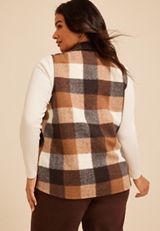Plus Size Buffalo Plaid Button Front Vest, C5330, small
