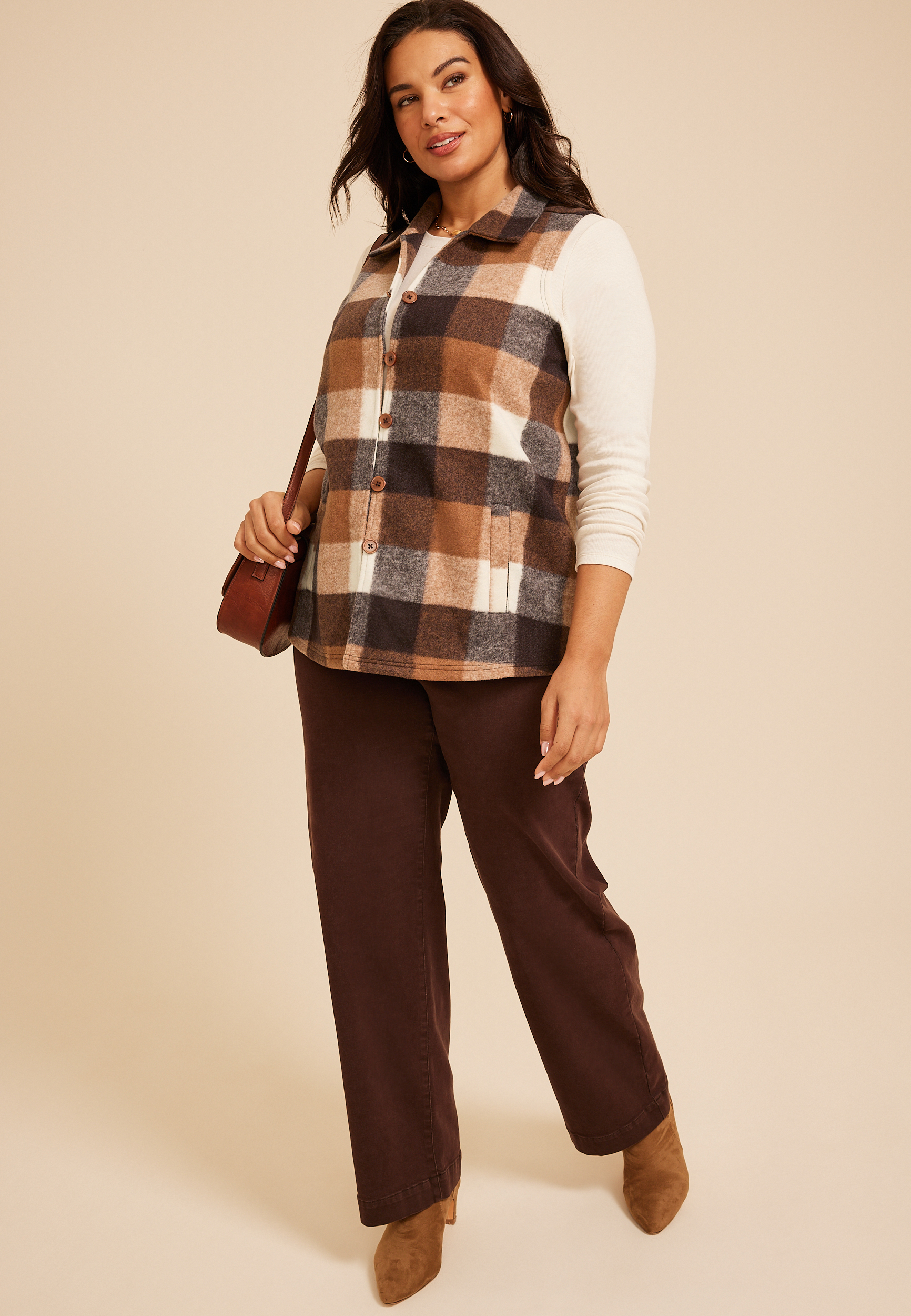 Plus Size Buffalo Plaid Button Front Vest, C5330, large