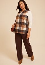 Plus Size Buffalo Plaid Button Front Vest, C5330, small