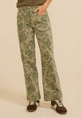 High Rise Floral Stretch Twill Wide Leg Pants, C1829, small