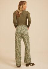 High Rise Floral Stretch Twill Wide Leg Pants, C1829, small