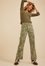 High Rise Floral Stretch Twill Wide Leg Pants, C1829, small