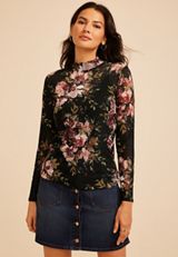 Floral Mesh Mock Neck Top, C1756, small