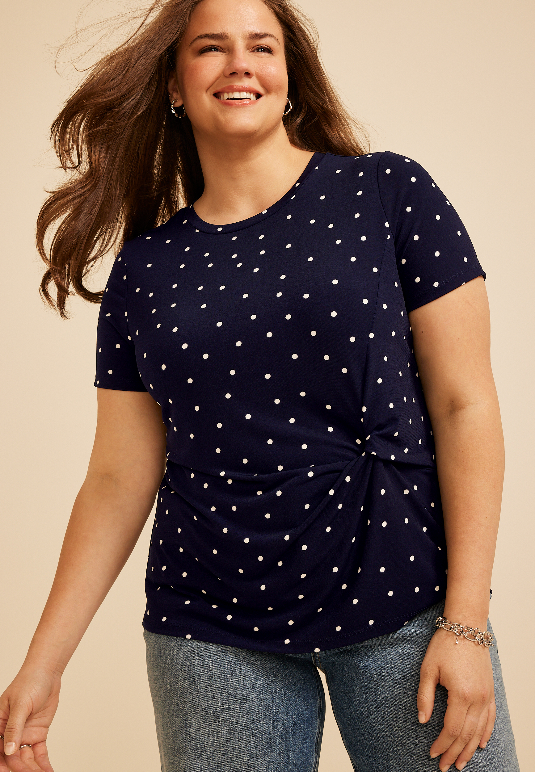 Plus Size 24/7 Polka Dot Side Knot Tee