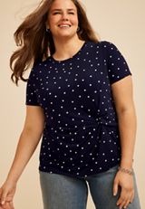 Plus Size 24/7 Polka Dot Side Knot Tee, C6666, small