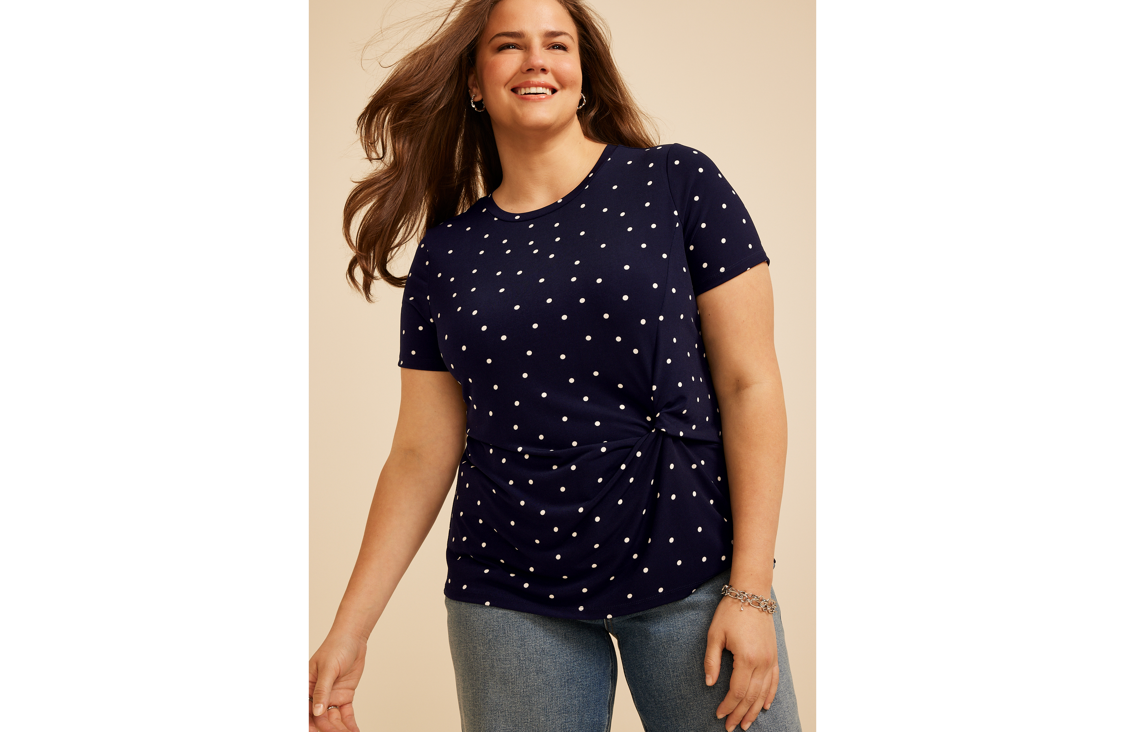 Plus 24/7 Polka Dot Side Knot Tee