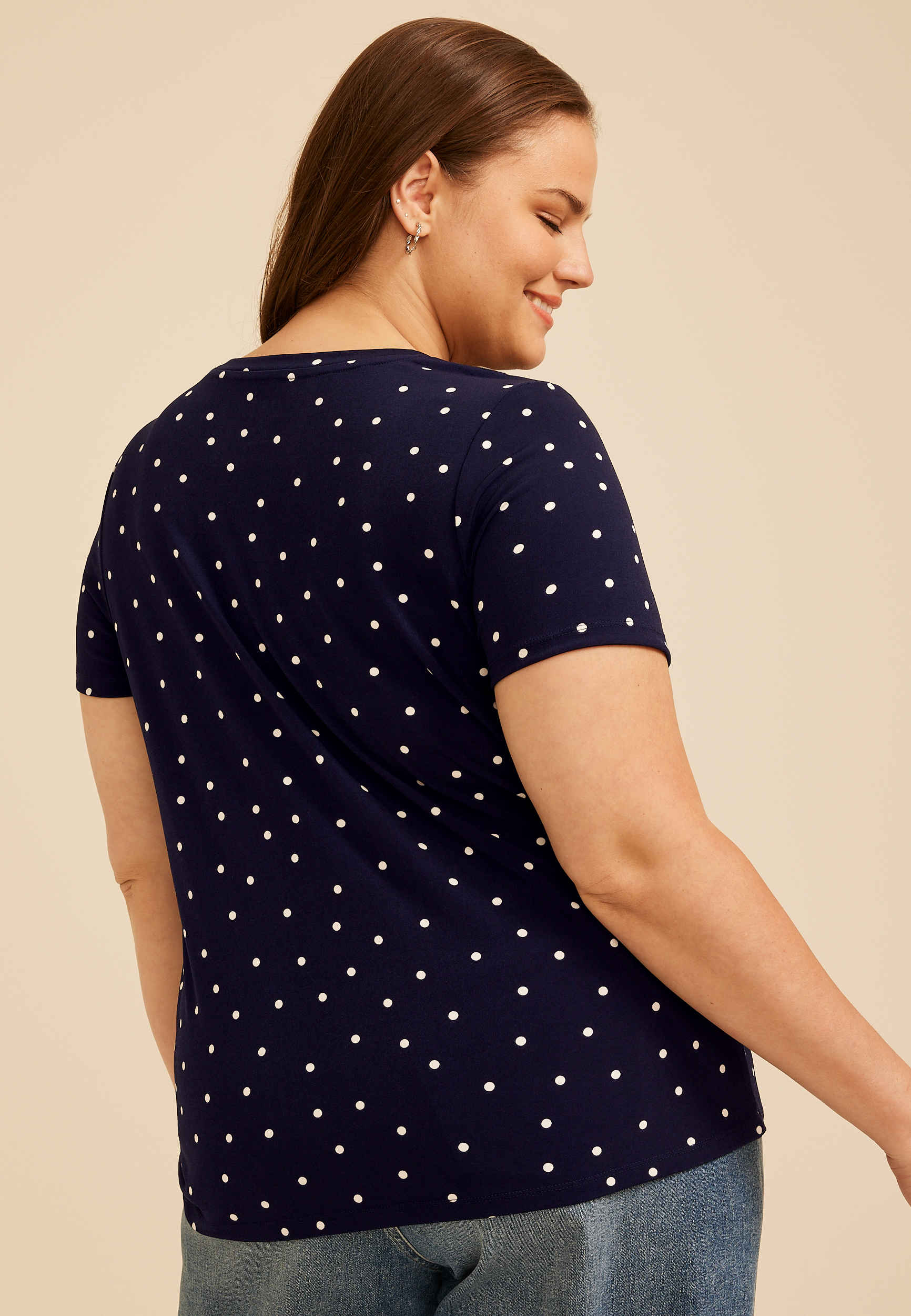 Plus Size 24/7 Polka Dot Side Knot Tee, C6666, large