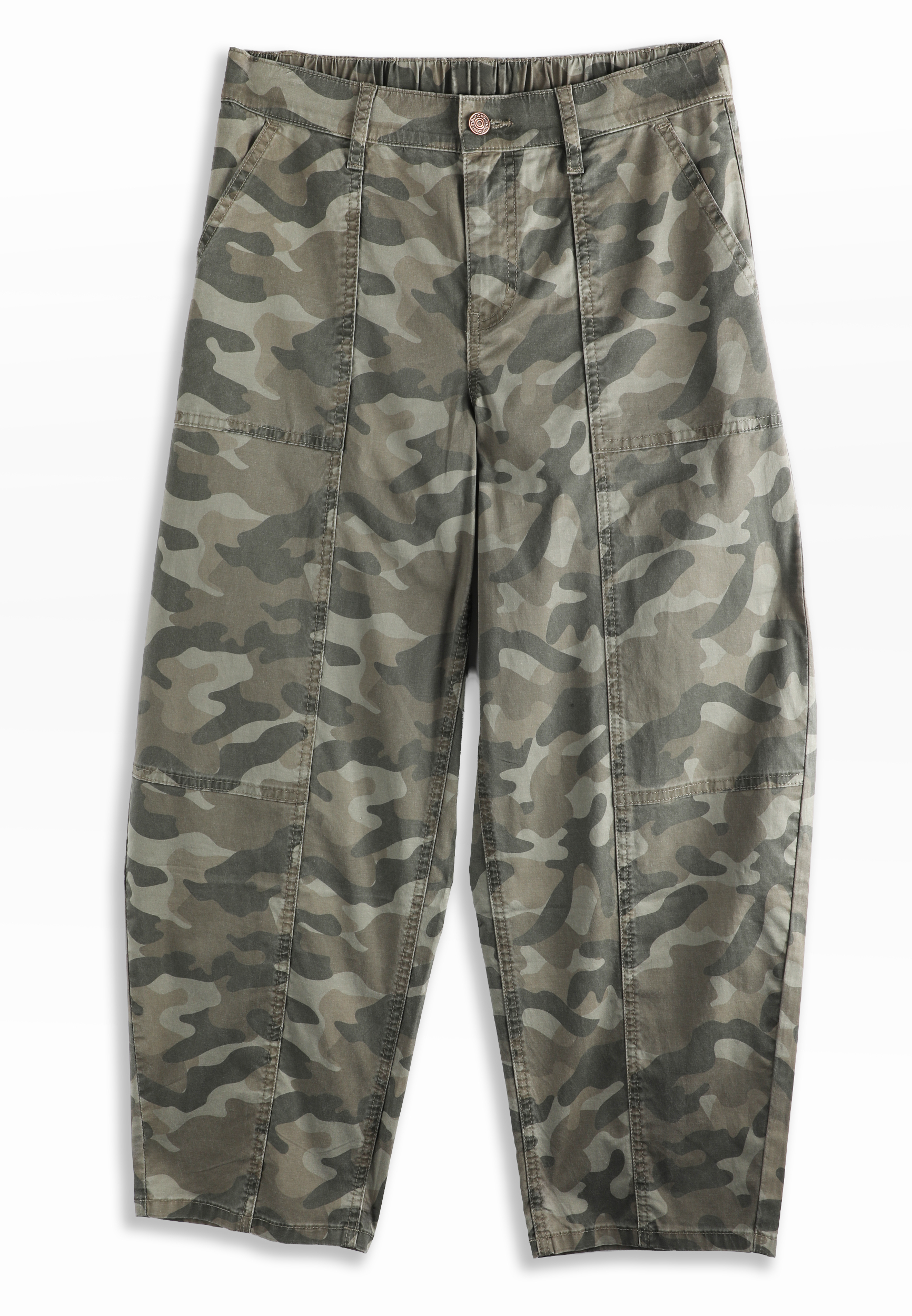 Camo High Rise Seamed Barrel Pant