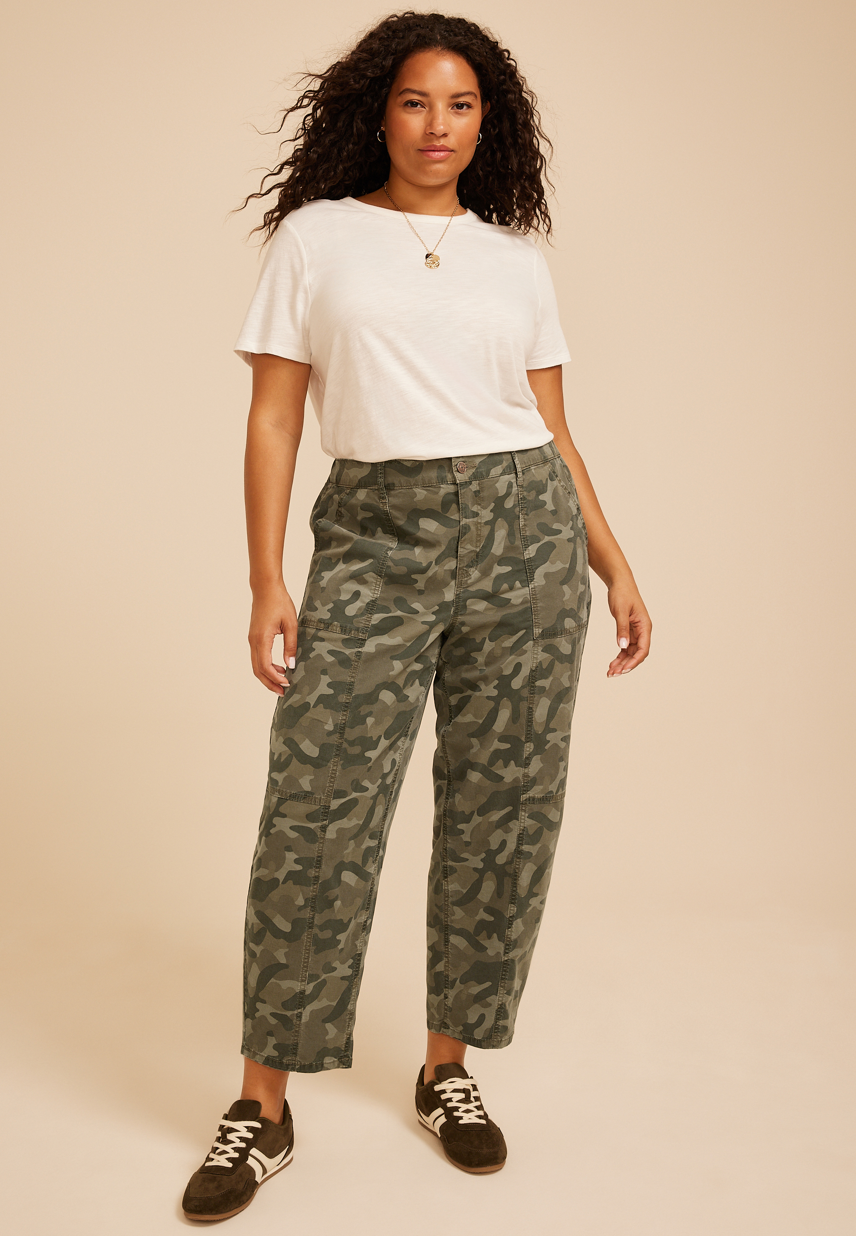 Plus Size Camo High Rise Seamed Barrel Pant, C8897, large
