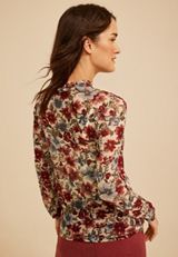 Floral Mesh Mock Neck Top, C1524, small