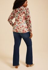 Plus Size Floral Mesh Mock Neck Top, C1524, small