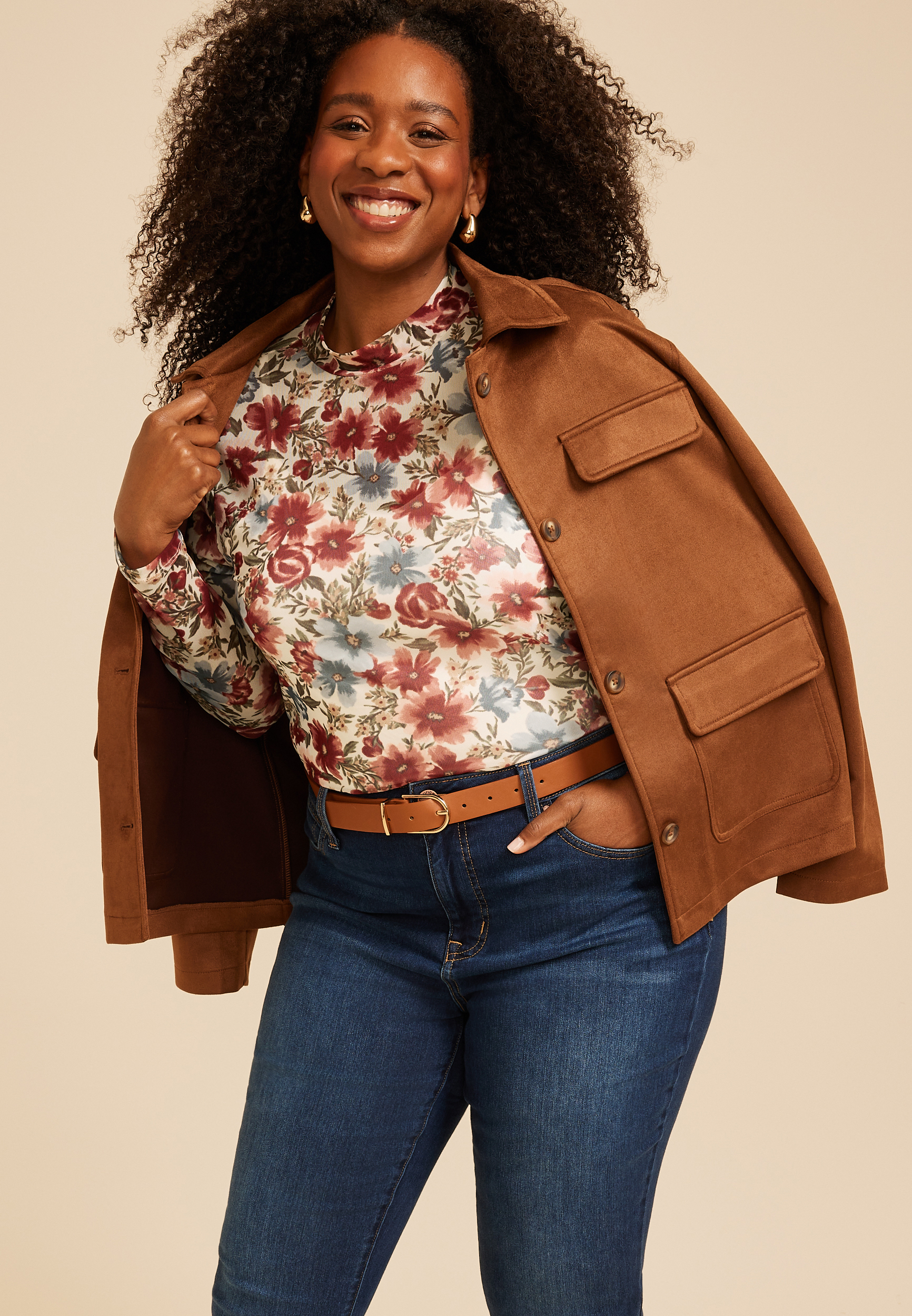 Plus Size Floral Mesh Mock Neck Top, C1524, large