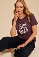 Comfy Clothes And Murder Shows Classic Fit Graphic Tee, POTENT PURPLE, small